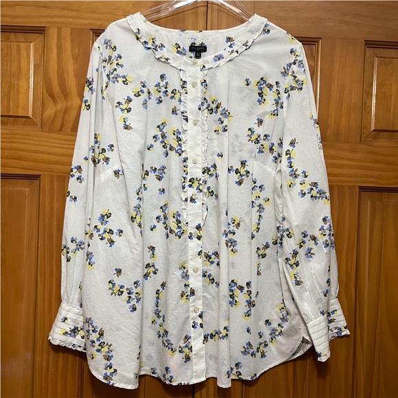 Talbots Plus Size Blue/Yellow Floral Blouse Size 2X NWT - Picture 1 of 12